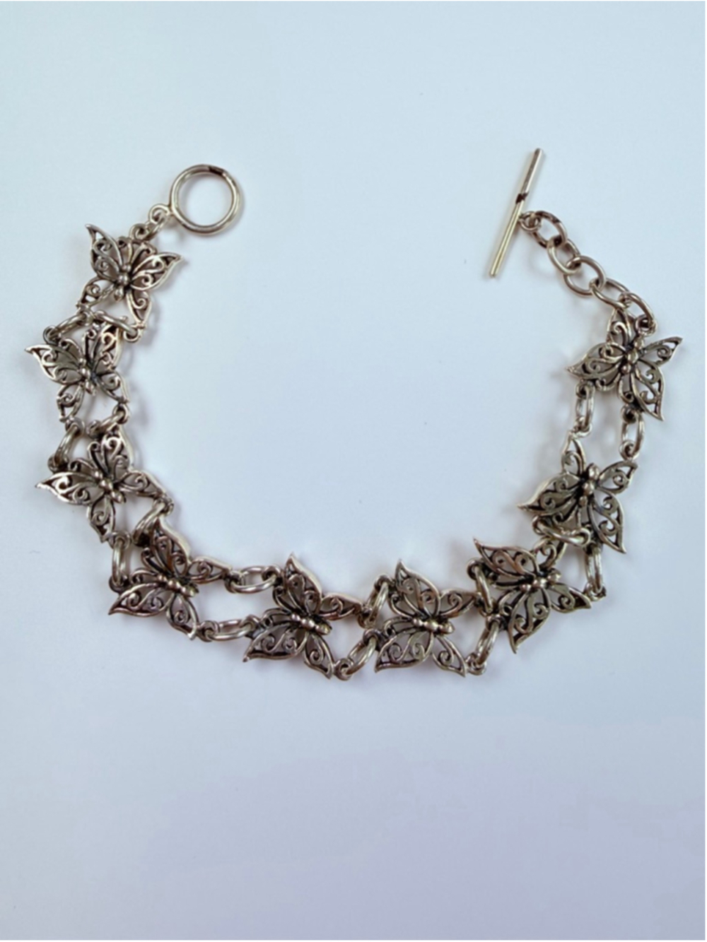 Monarch Butterfly Link 14mm Sterling Silver 925 Ornate Wings Toggle Bracelet
